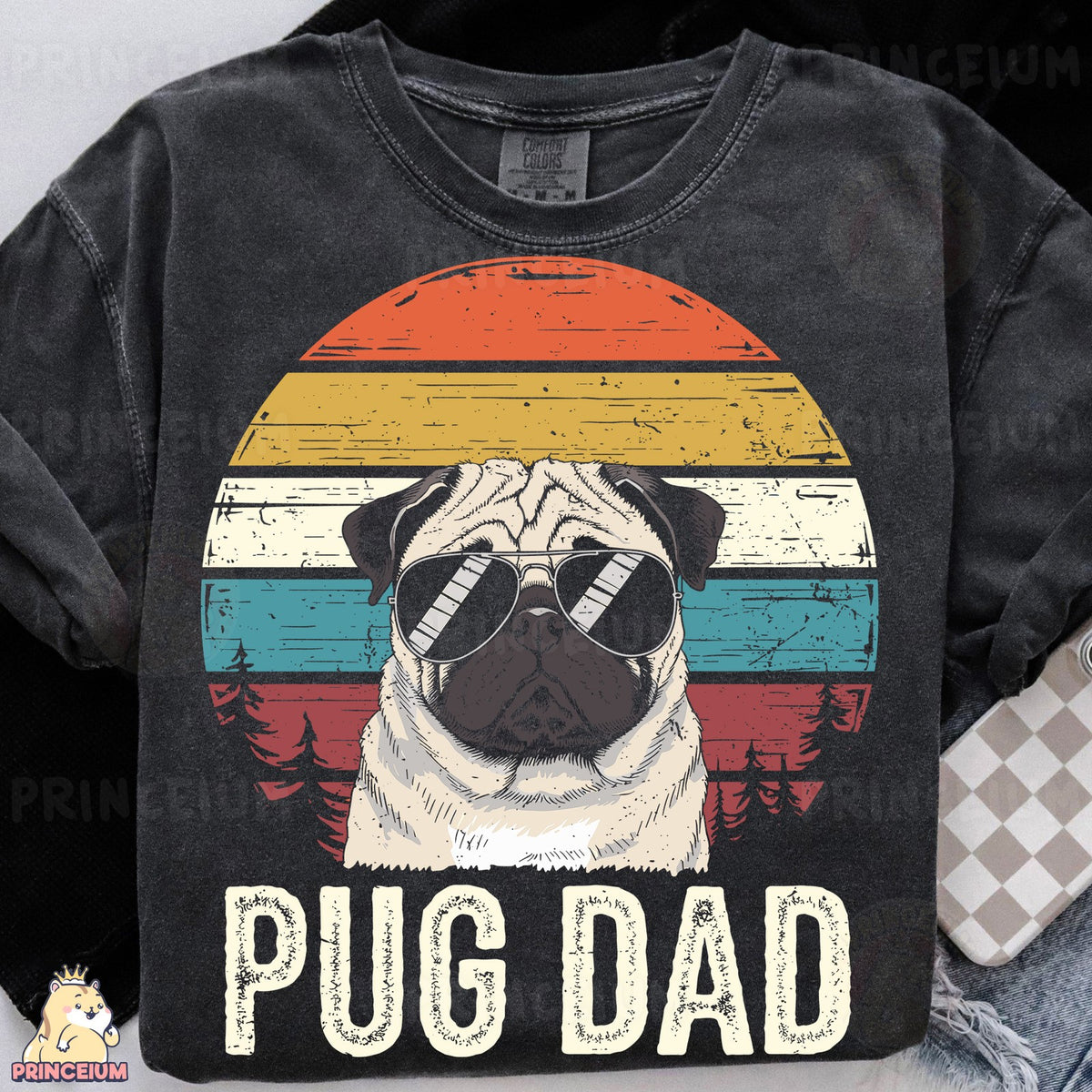 Retro Sunset Pug Dad