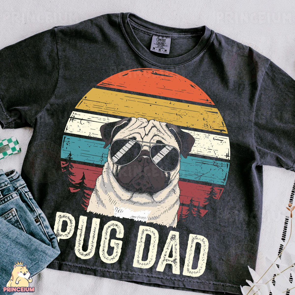 Retro Sunset Pug Dad