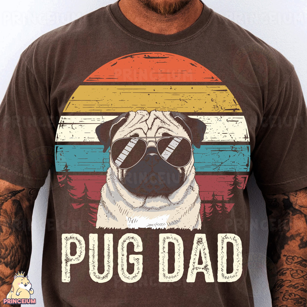 Retro Sunset Pug Dad