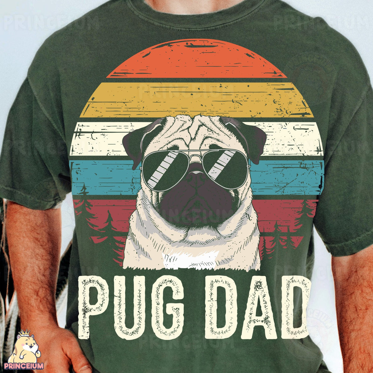 Retro Sunset Pug Dad