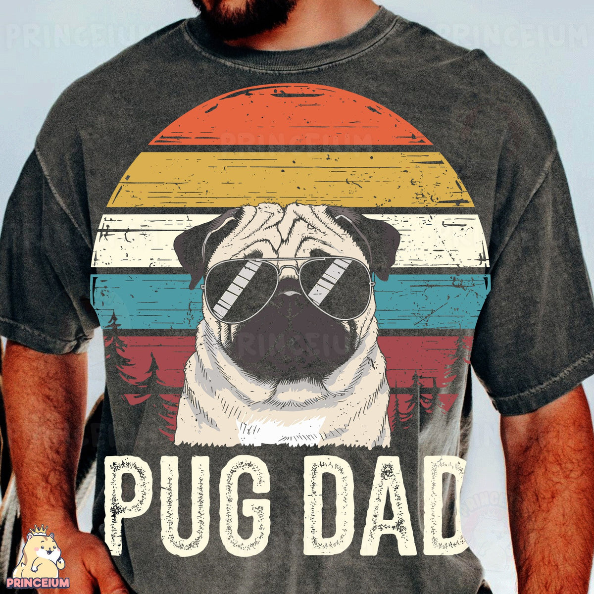 Retro Sunset Pug Dad