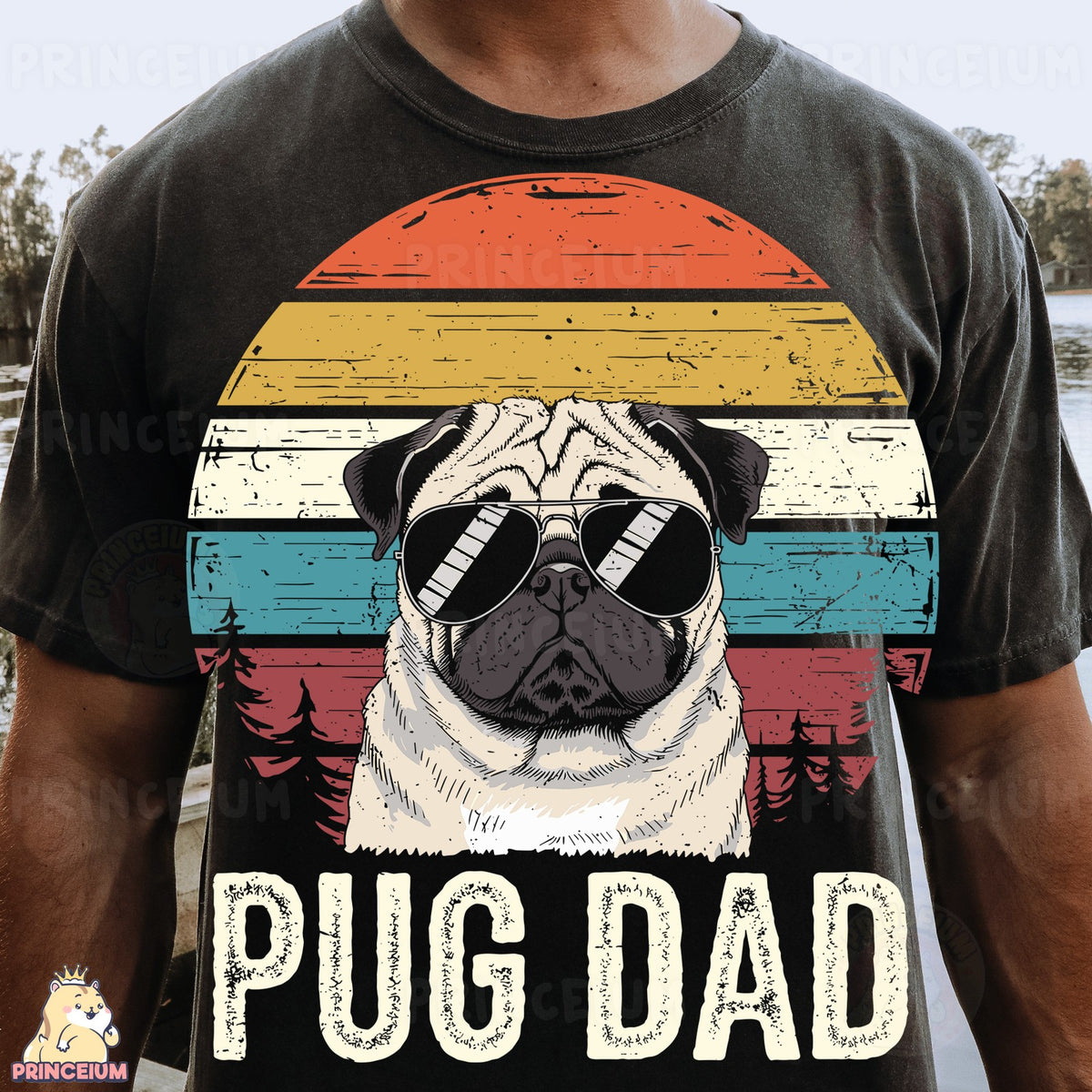 Retro Sunset Pug Dad