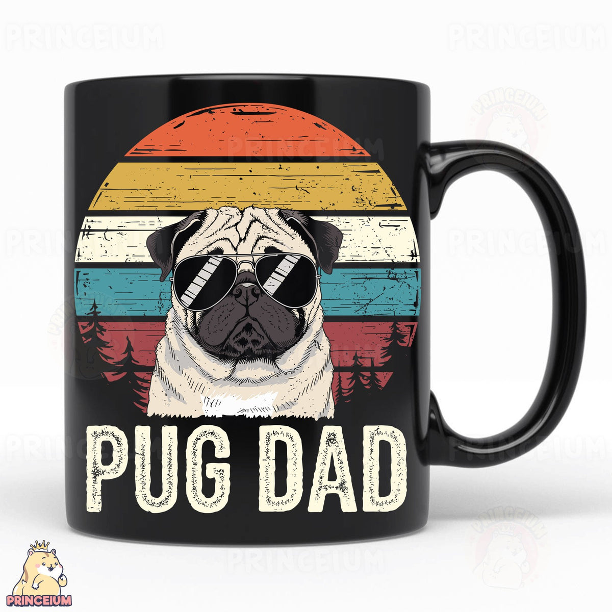 Retro Sunset Pug Dad