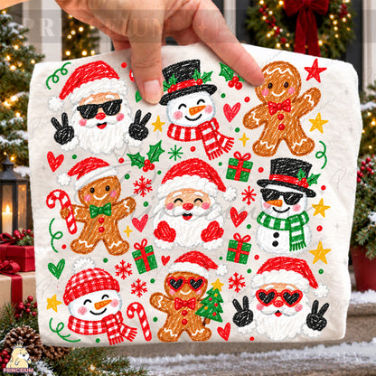 Christmas Doodle PNG – Santa, Snowman & Gingerbread Design  Digital Download