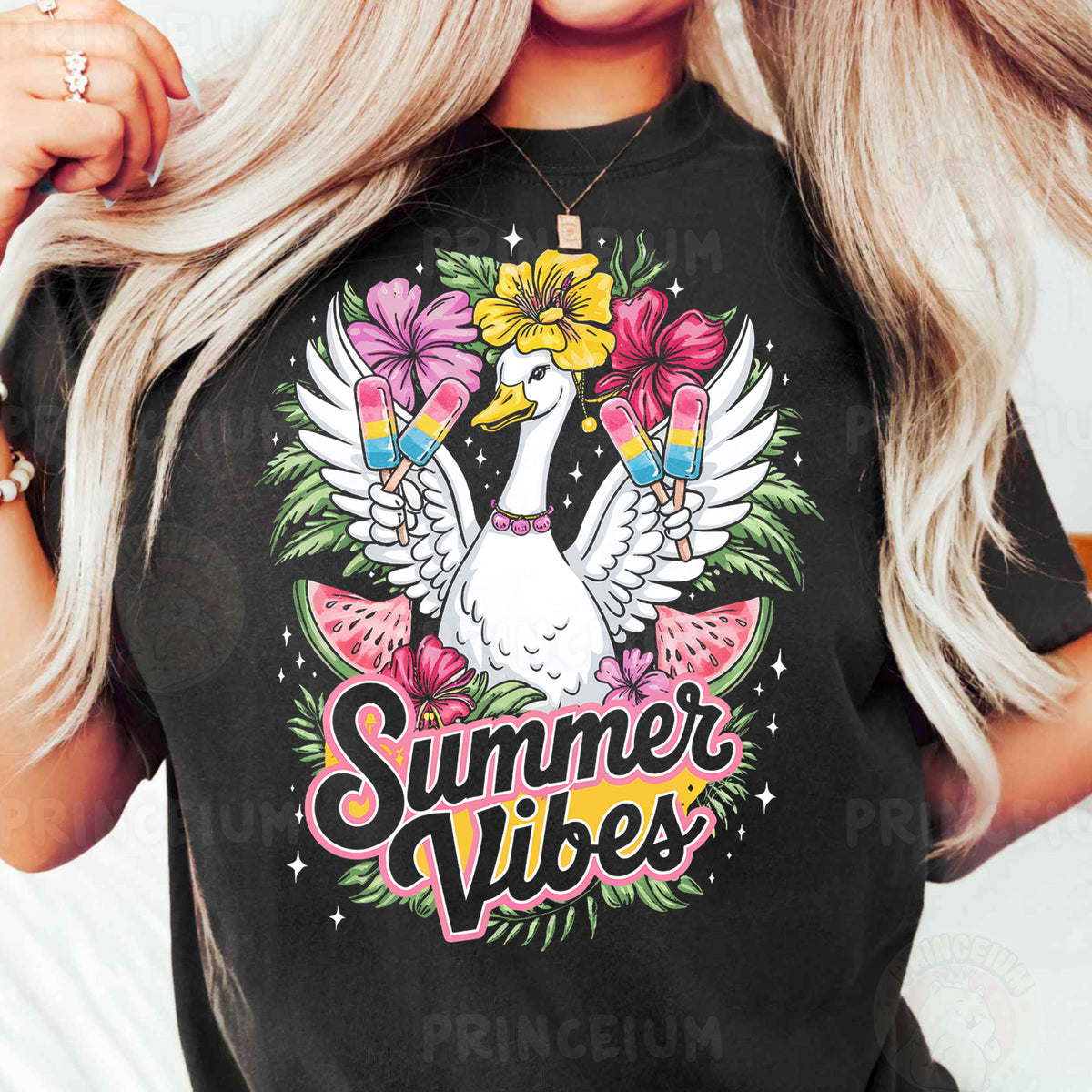 Summer Vibes Duck PNG – Cute Popsicle & Tropical Floral Digital Download