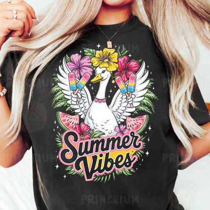 Summer Vibes Duck PNG – Cute Popsicle & Tropical Floral Digital Download