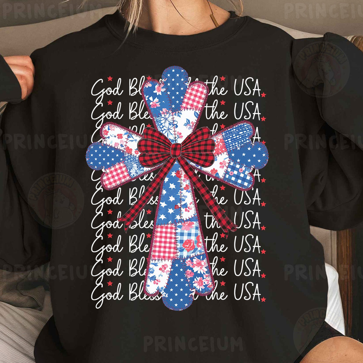 God Bless the USA Patchwork Cross