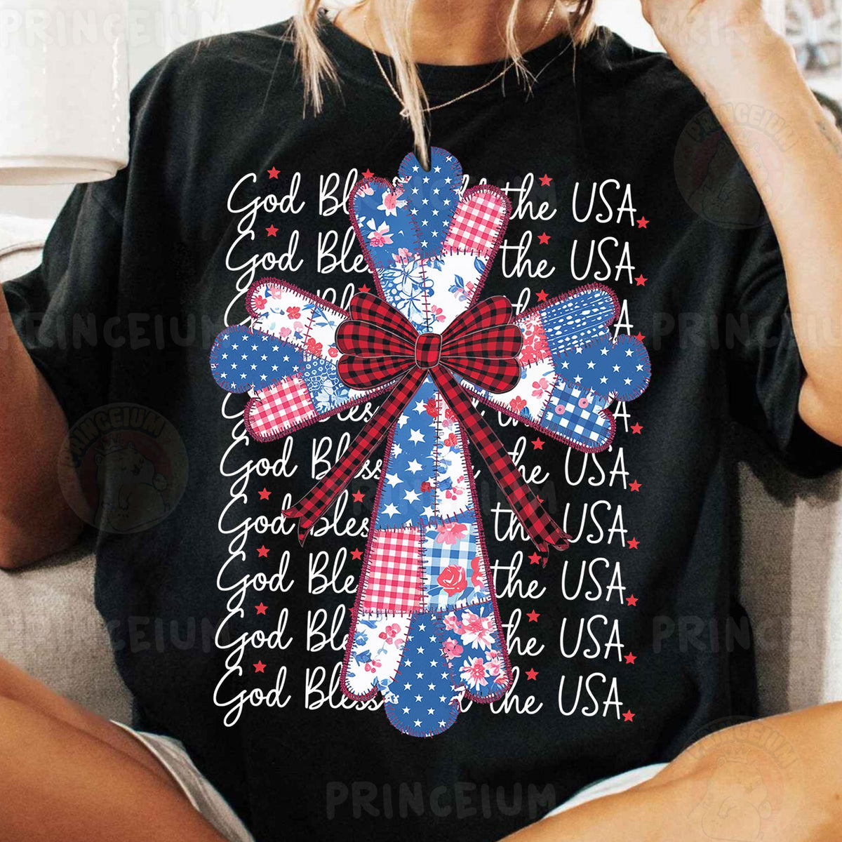 God Bless the USA Patchwork Cross