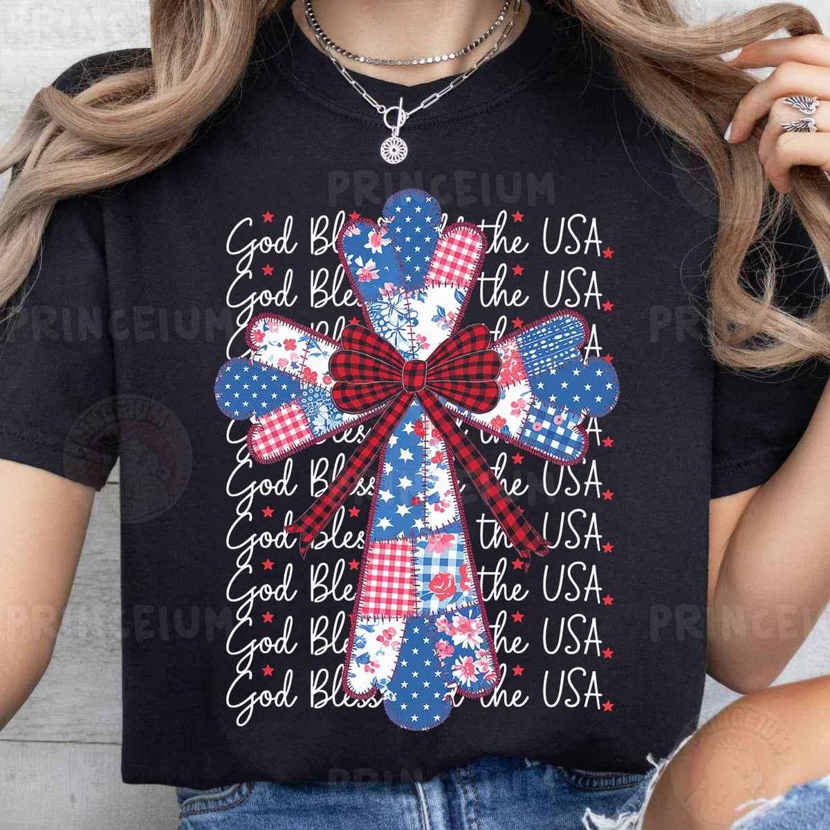 God Bless the USA Patchwork Cross