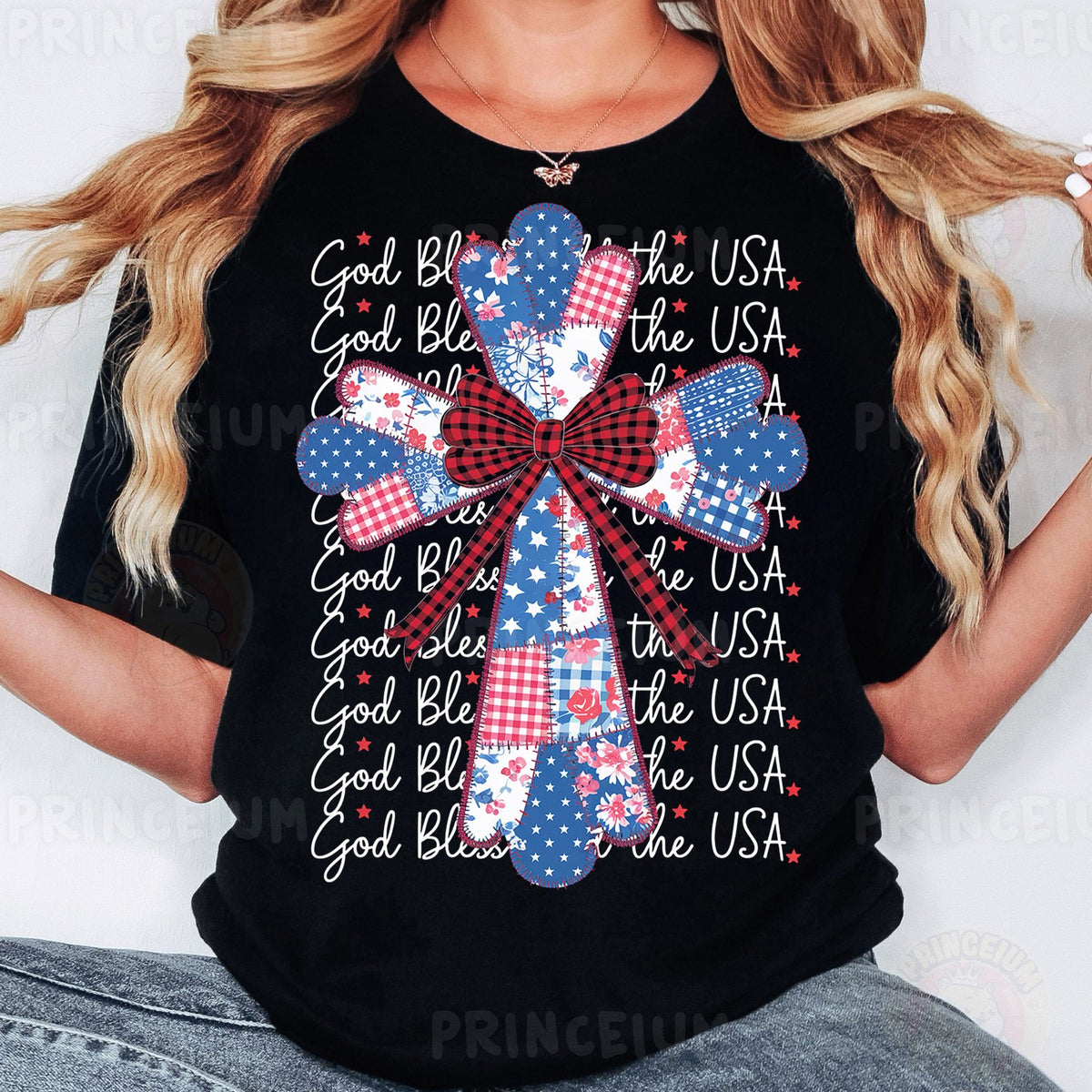 God Bless the USA Patchwork Cross