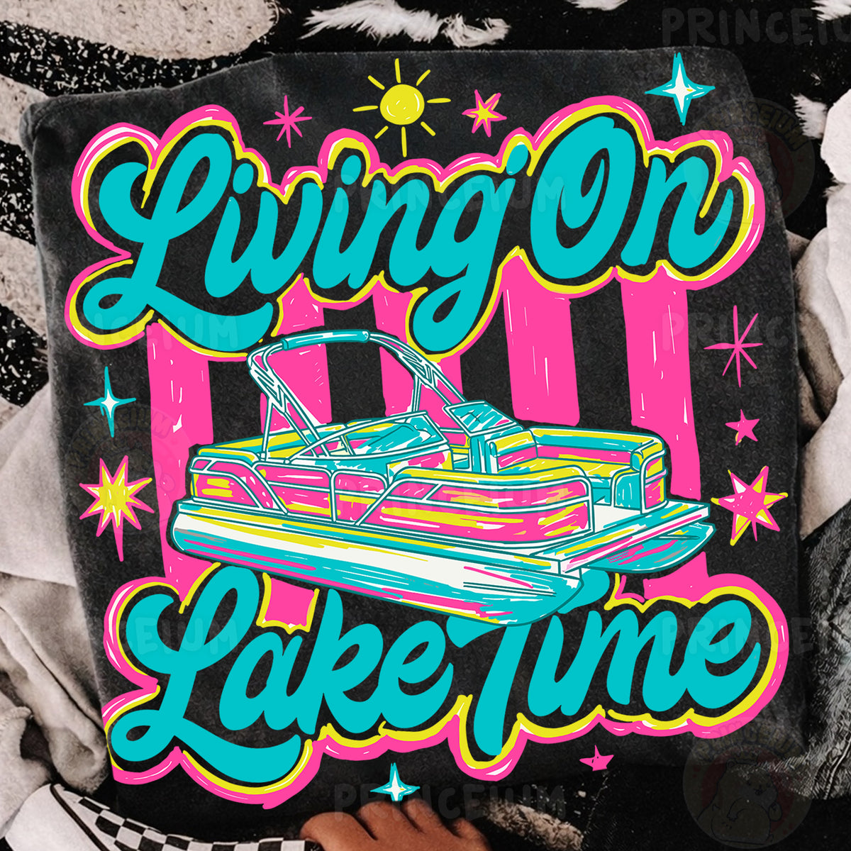 Living On Lake Time Sublimation Design PNG | Pontoon Boat Lake Life Digital Download