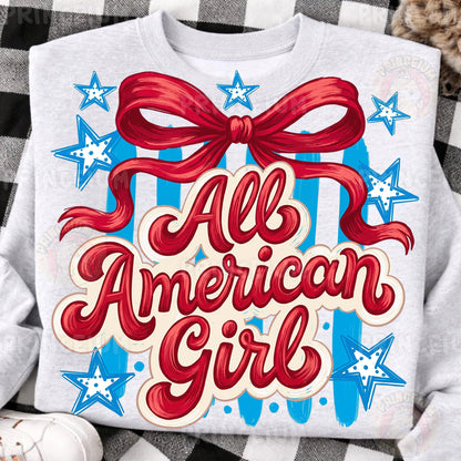 All American Girl Sublimation Design PNG | Patriotic Red Bow Digital Download