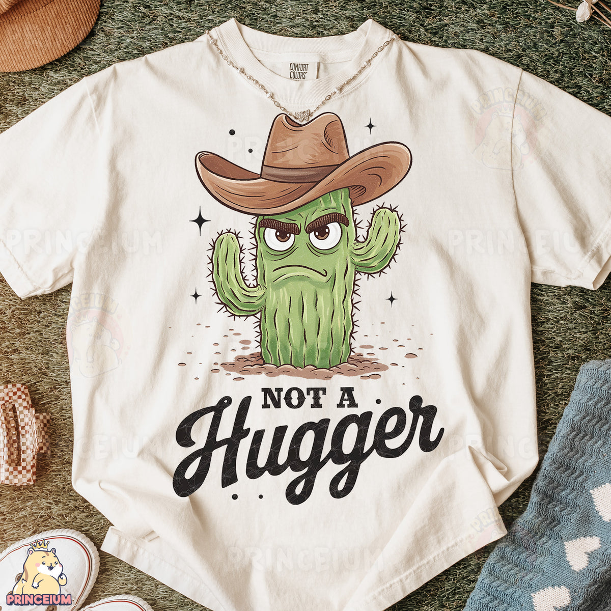 a t - shirt with a cactus wearing a cowboy hat