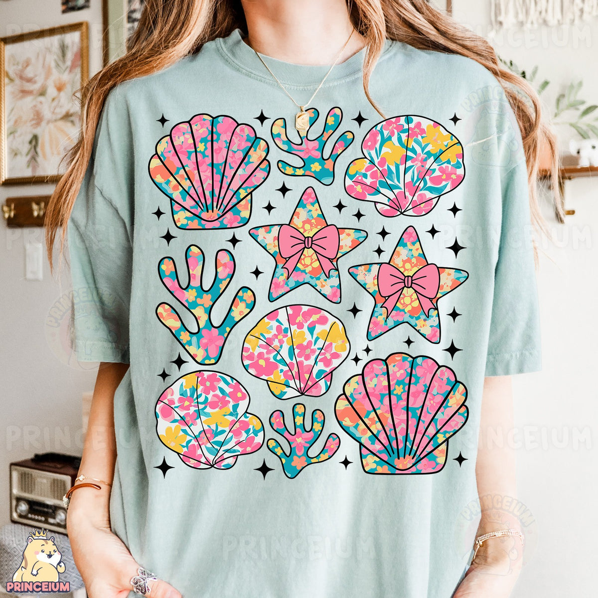 Floral Seashells and Starfish