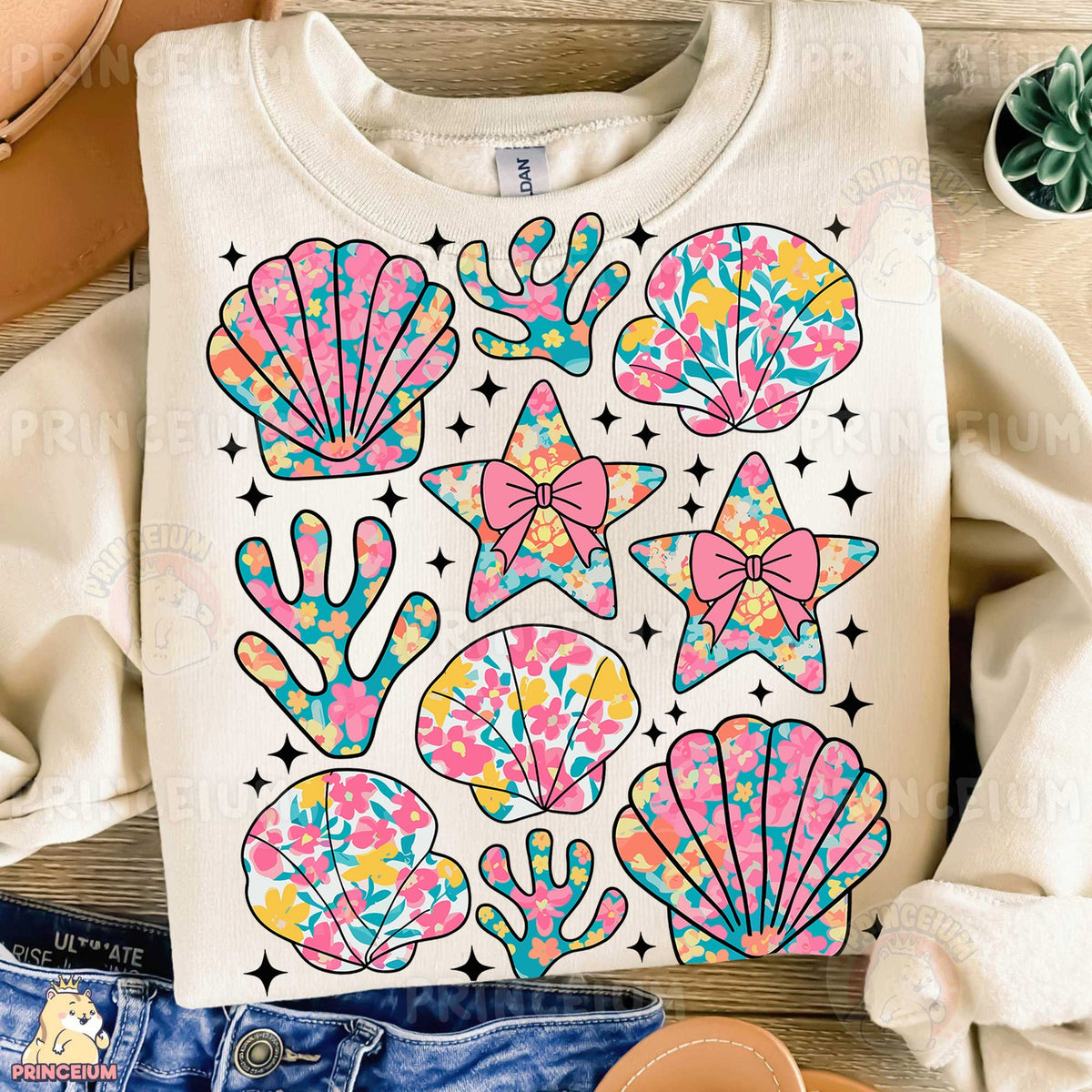 Floral Seashells and Starfish