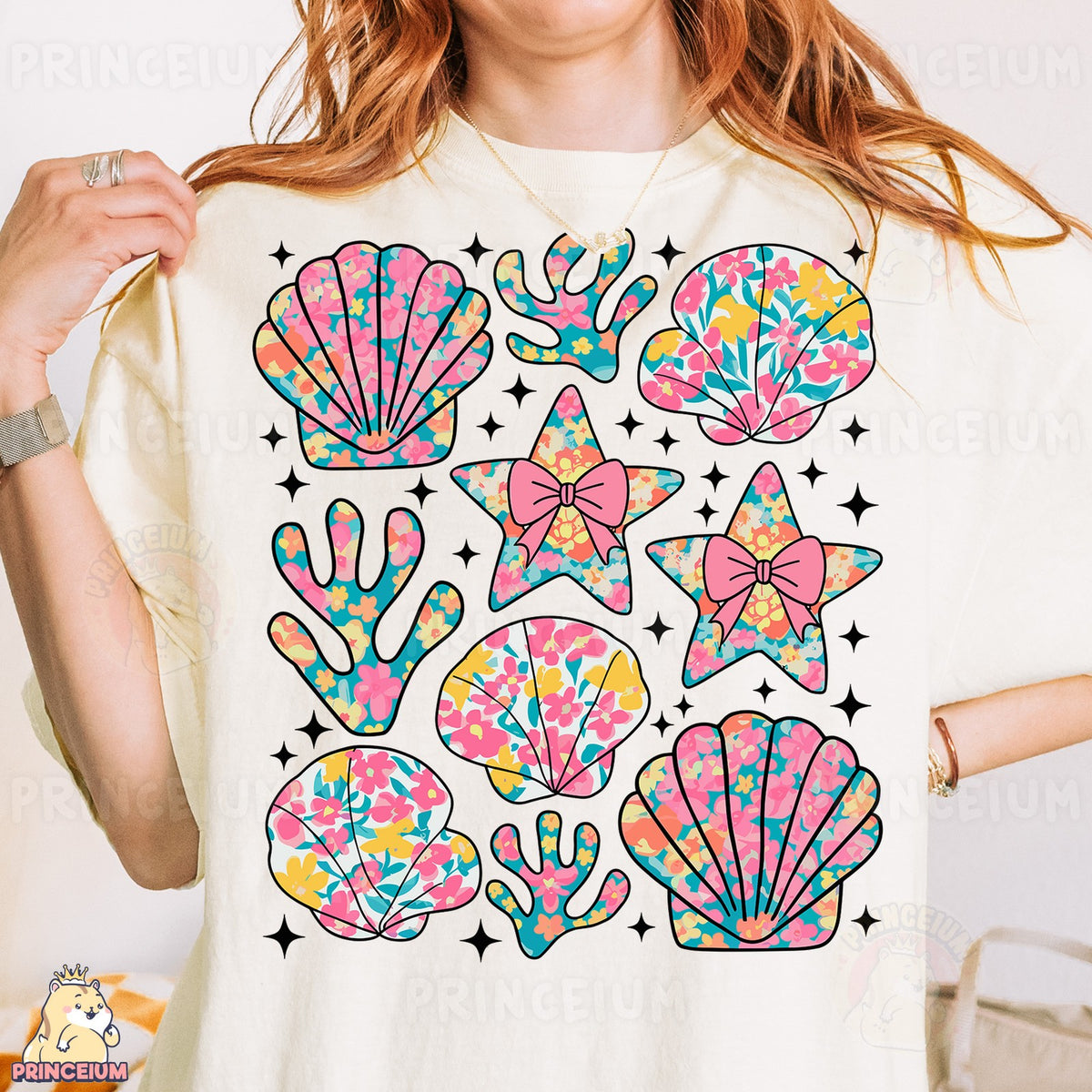 Floral Seashells and Starfish