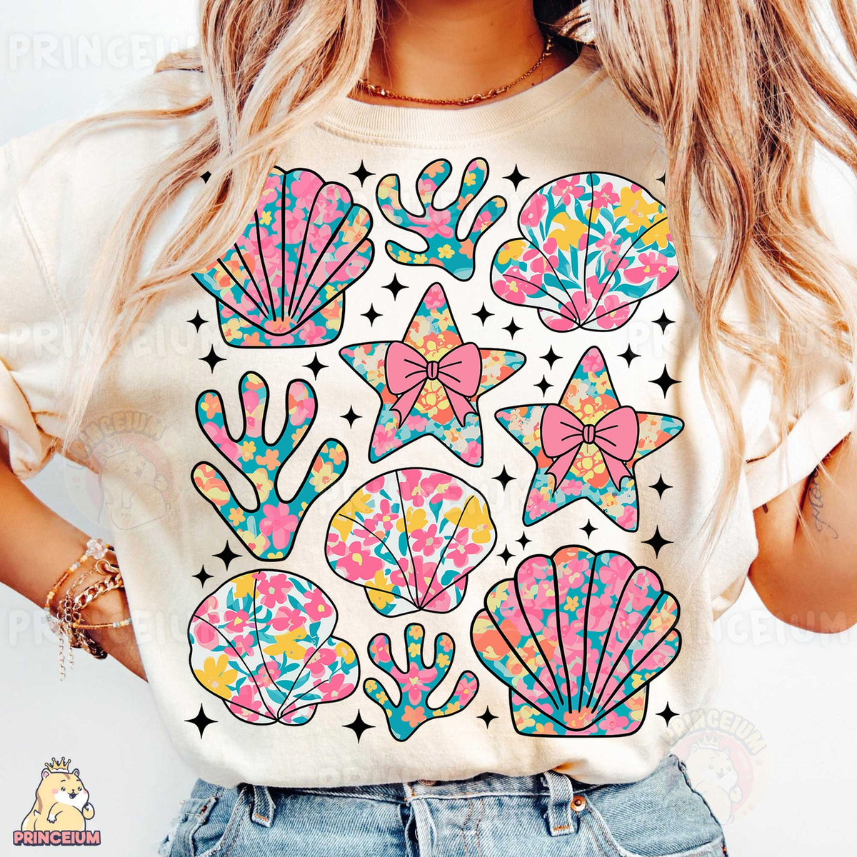 Floral Seashells and Starfish