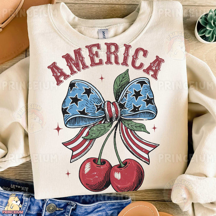 America Patriotic Bow & Cherries