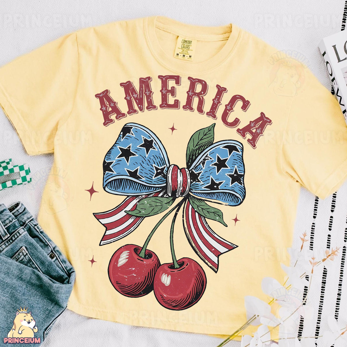 America Patriotic Bow & Cherries