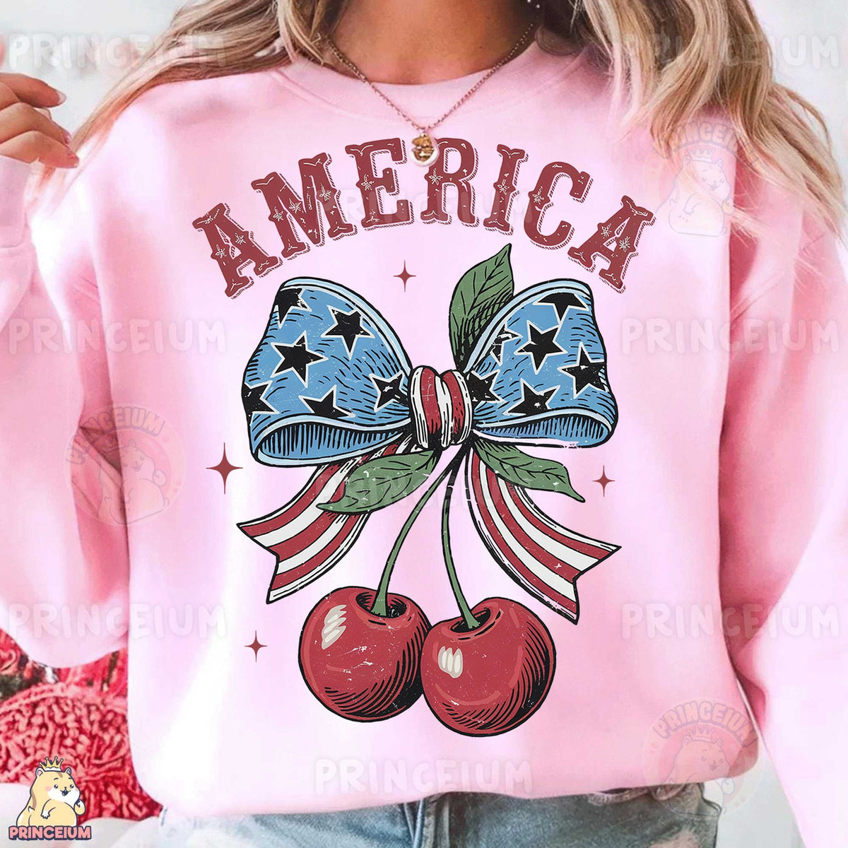 America Patriotic Bow & Cherries