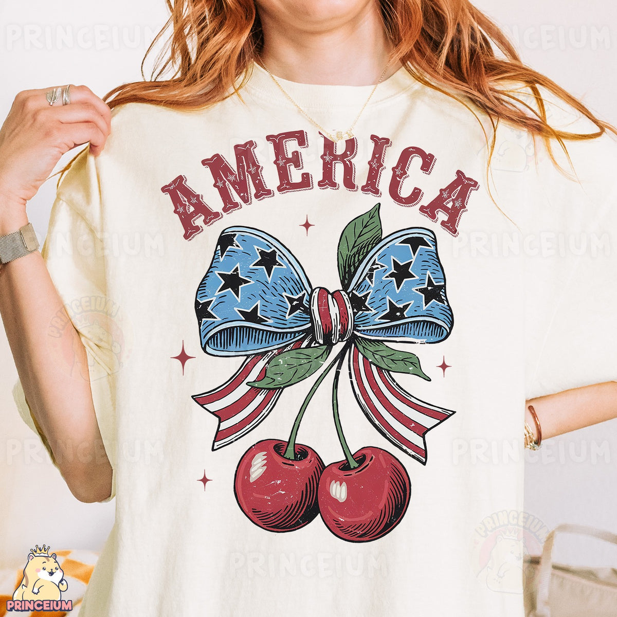 America Patriotic Bow & Cherries
