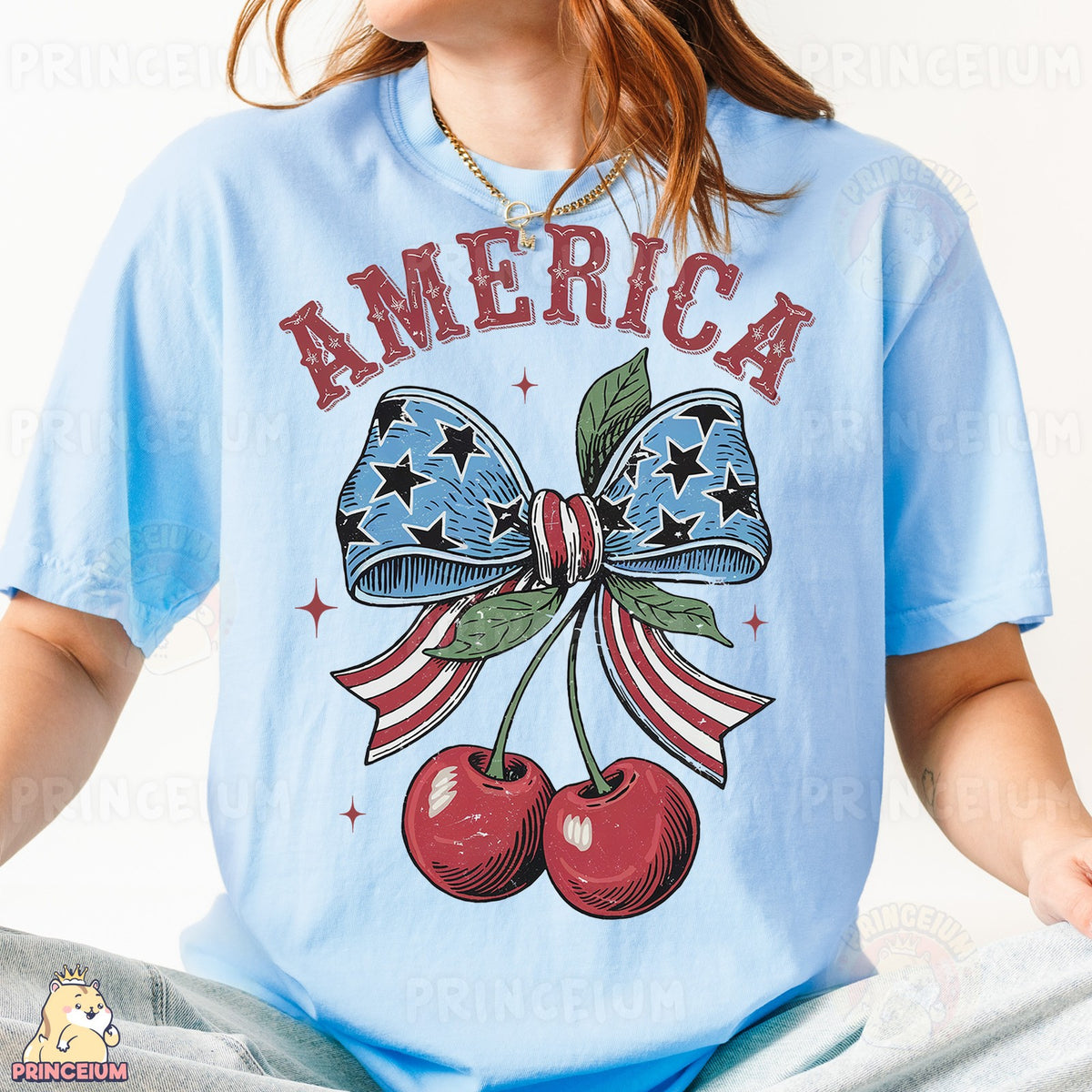 America Patriotic Bow & Cherries