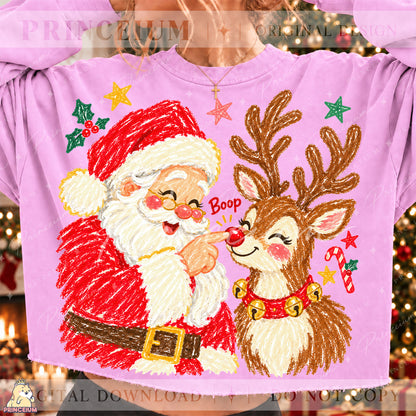 Santa & Reindeer Nose Boop Christmas PNG Cute Holiday Design | Digital Download