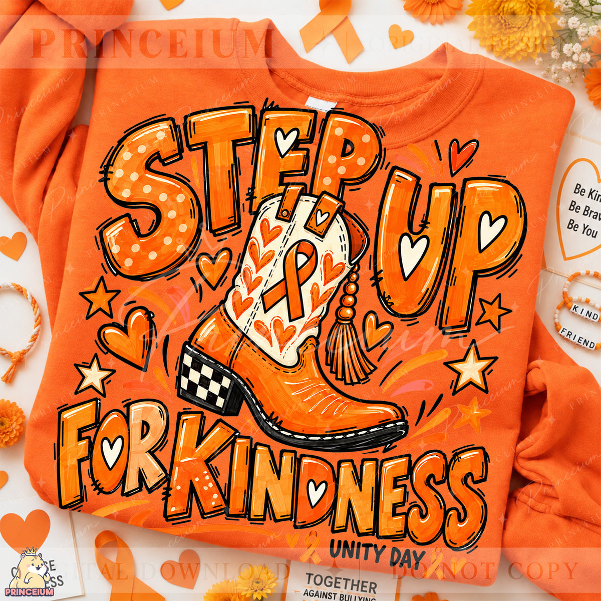 Step Up for Kindness PNG – Orange Cowboy Boot Unity Day Design | Instant Digital Download