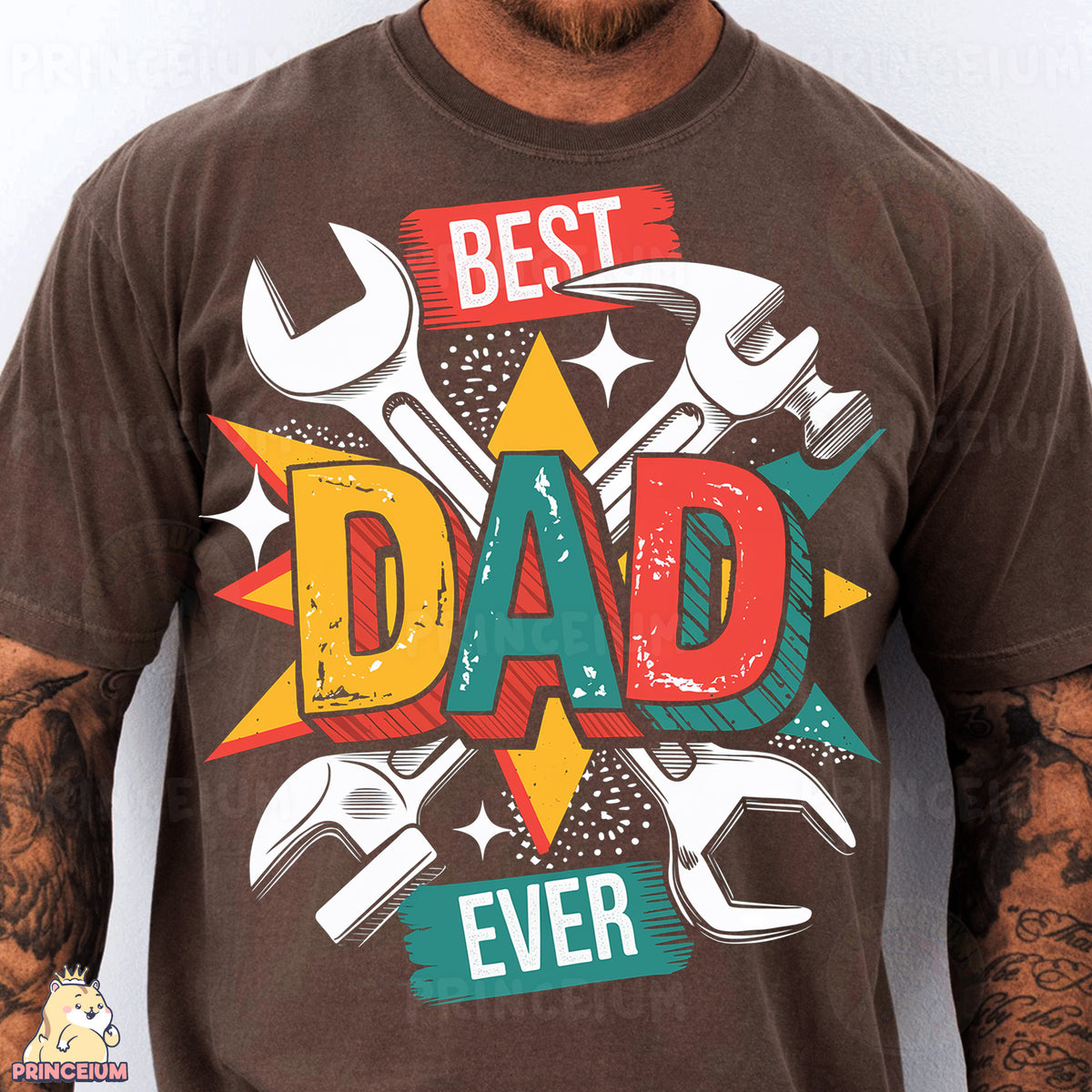 a man wearing a t - shirt that says best dad ever