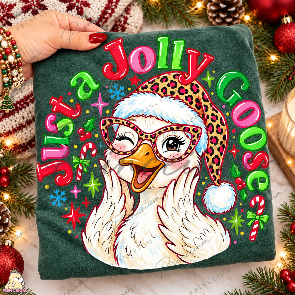 Winking Leopard Santa Goose
