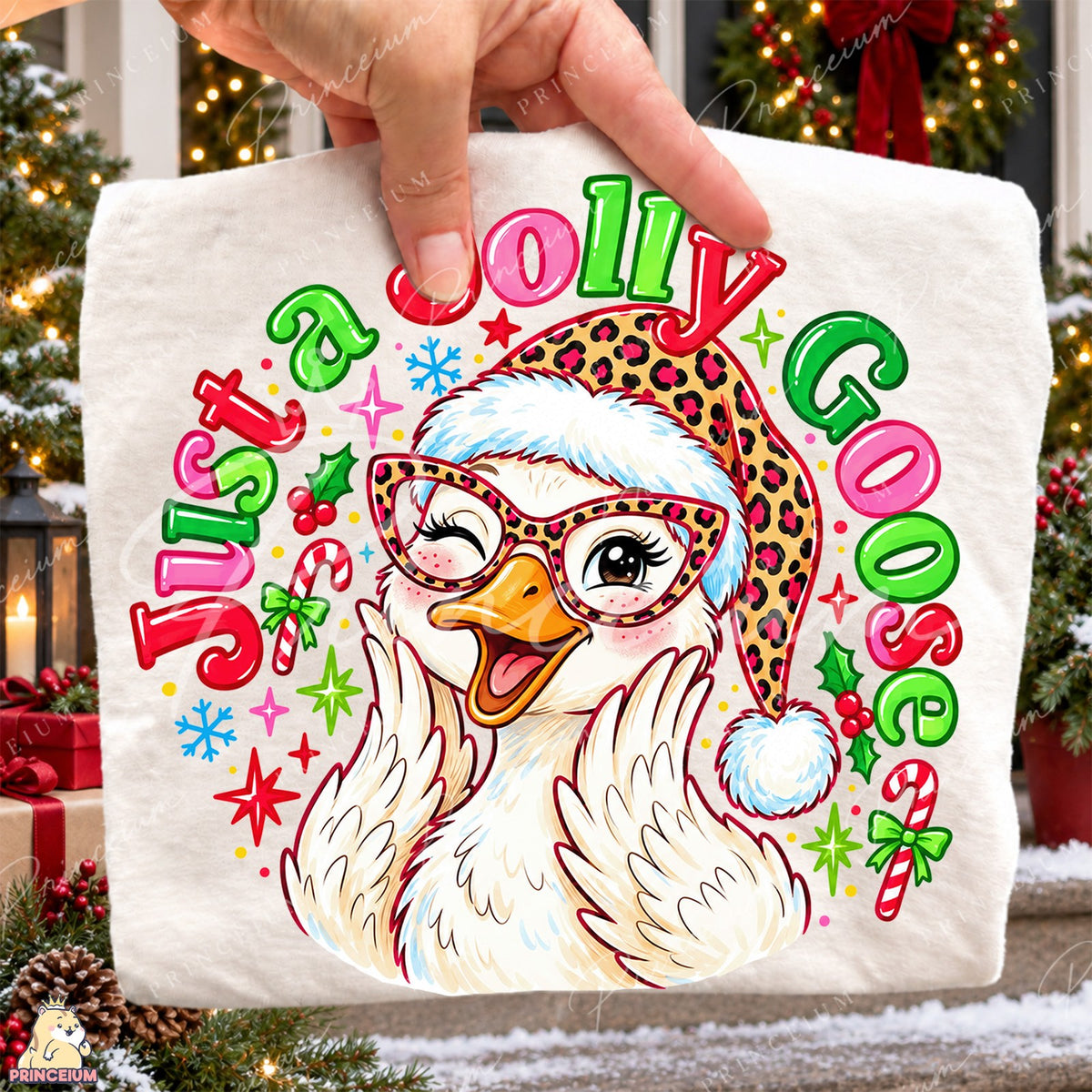 Winking Leopard Santa Goose