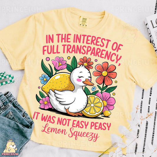 a t - shirt with a lemon and a duck on it