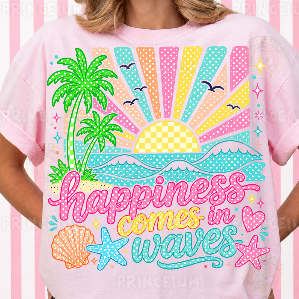 Happiness Comes in Waves PNG, Beach Summer Vacation Design, Cute Coastal Sublimation Graphic