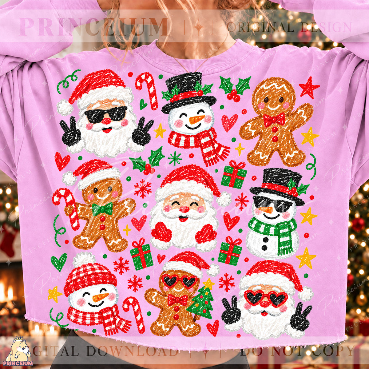 Christmas Doodle PNG – Santa, Snowman & Gingerbread Design  Digital Download