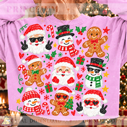 Christmas Doodle PNG – Santa, Snowman & Gingerbread Design  Digital Download