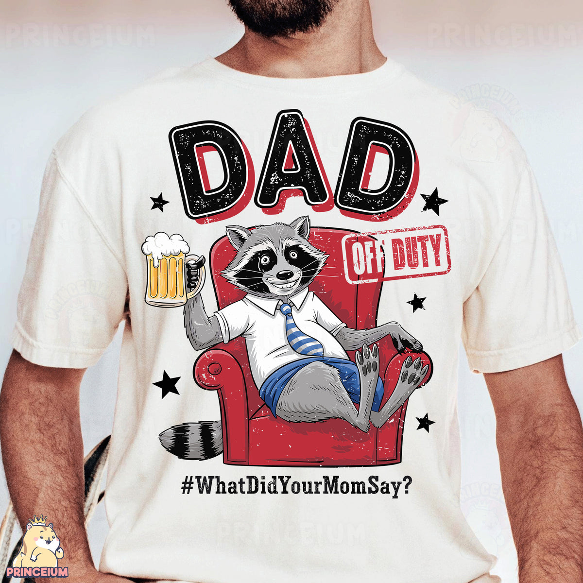 a man wearing a t - shirt with a raccoon on it