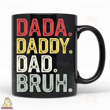 a black coffee mug with the words dad and dad's name on it