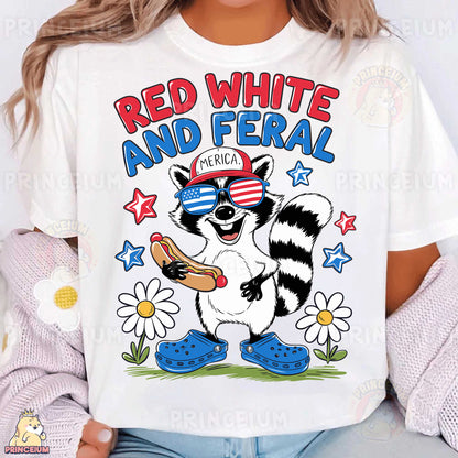 a woman wearing a red white and fera shirt