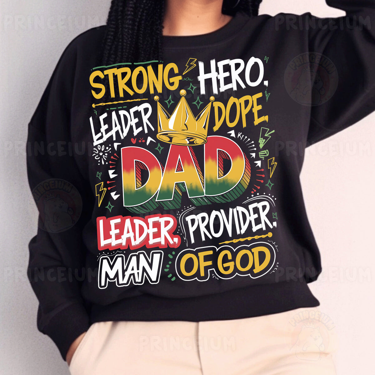 a woman wearing a black sweatshirt with a message on it