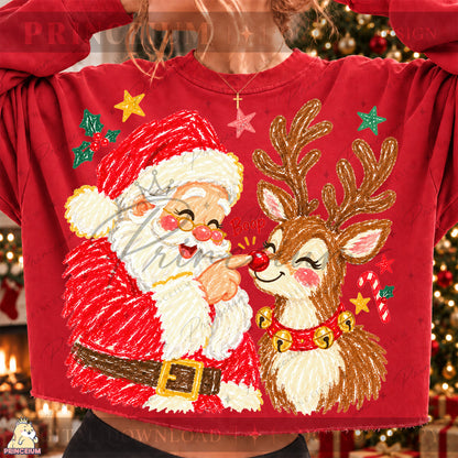 Santa & Reindeer Nose Boop Christmas PNG Cute Holiday Design | Digital Download