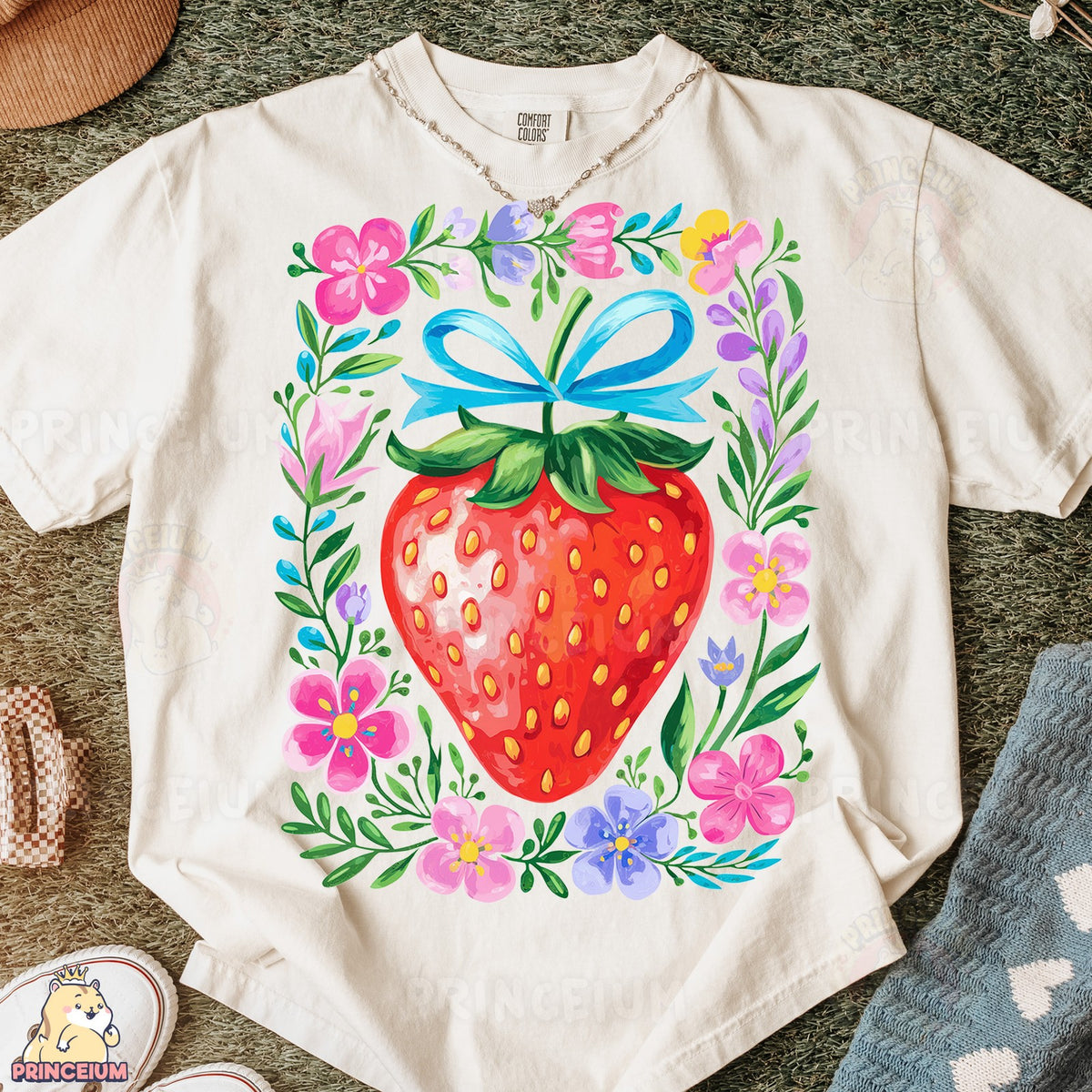 Coquette Strawberry with Blue Bow