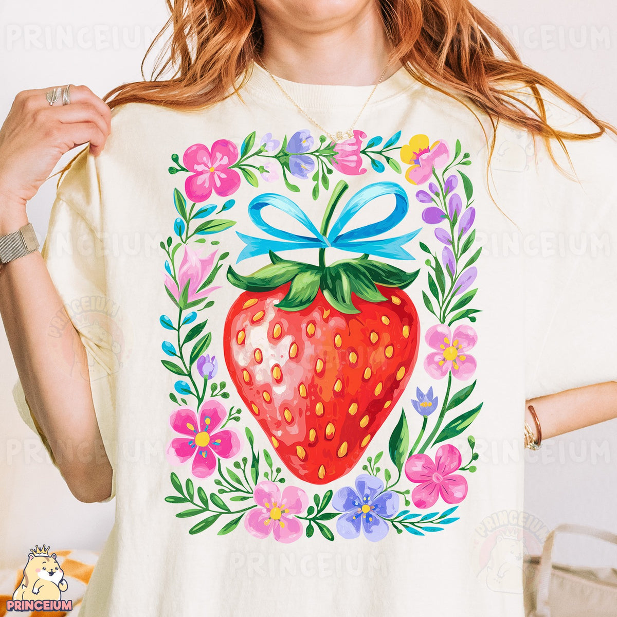 Coquette Strawberry with Blue Bow