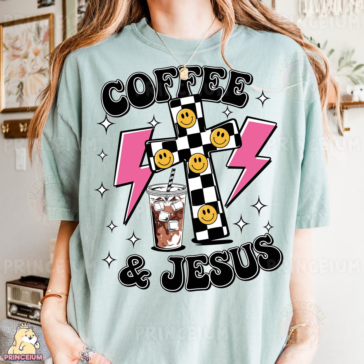 Coffee & Jesus Checkered Cross