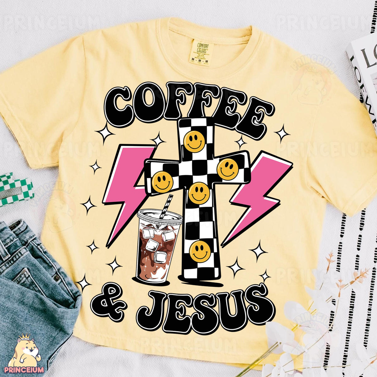 Coffee & Jesus Checkered Cross