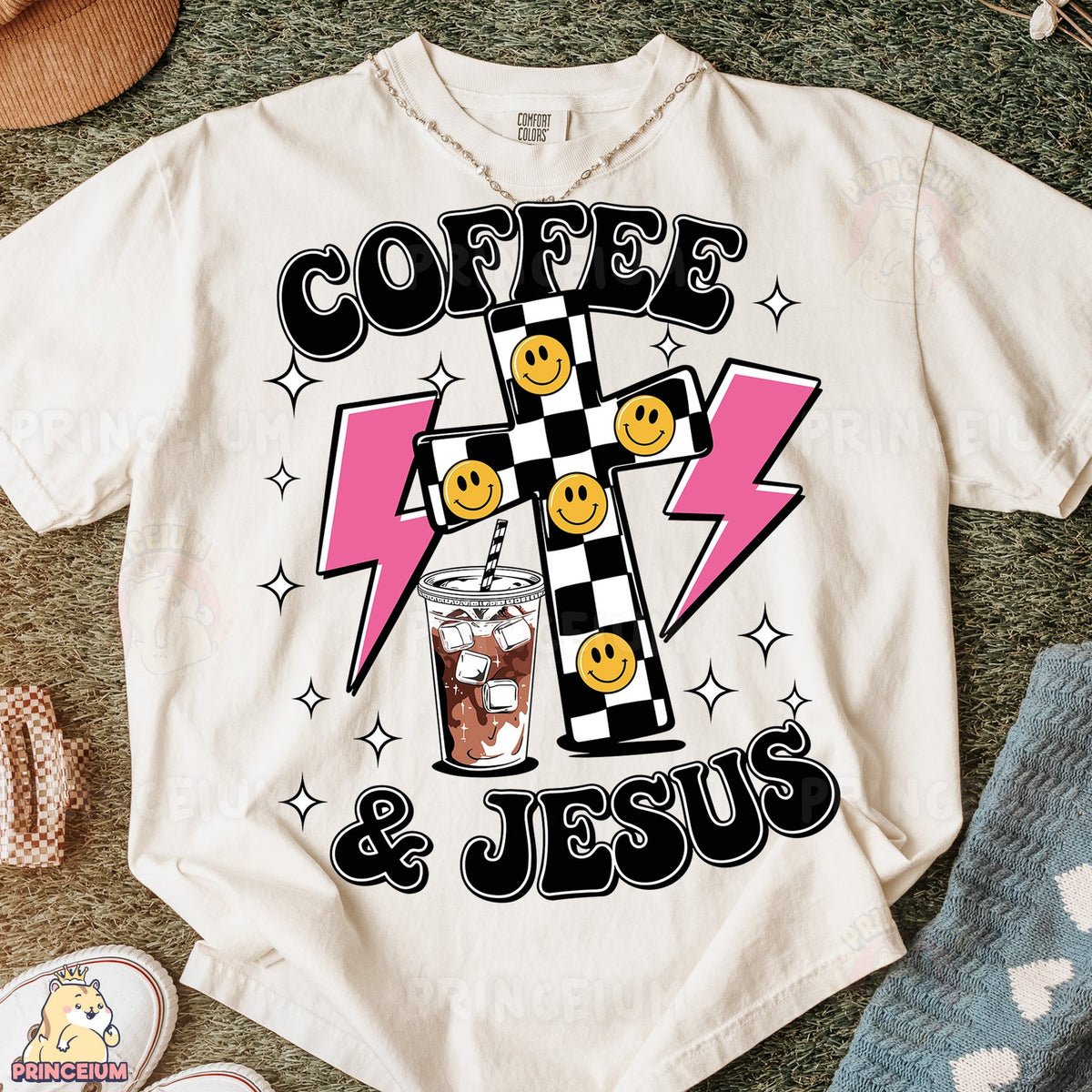 Coffee & Jesus Checkered Cross