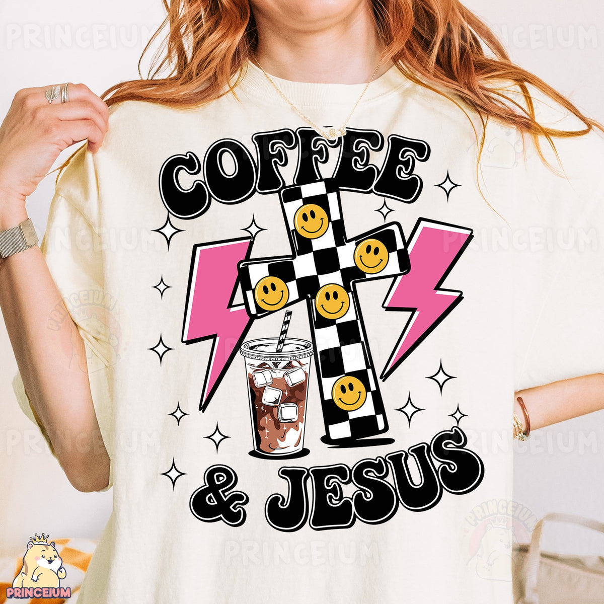 Coffee & Jesus Checkered Cross
