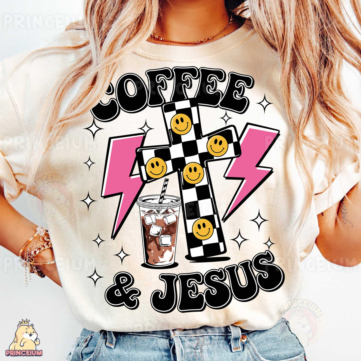 Coffee & Jesus Checkered Cross