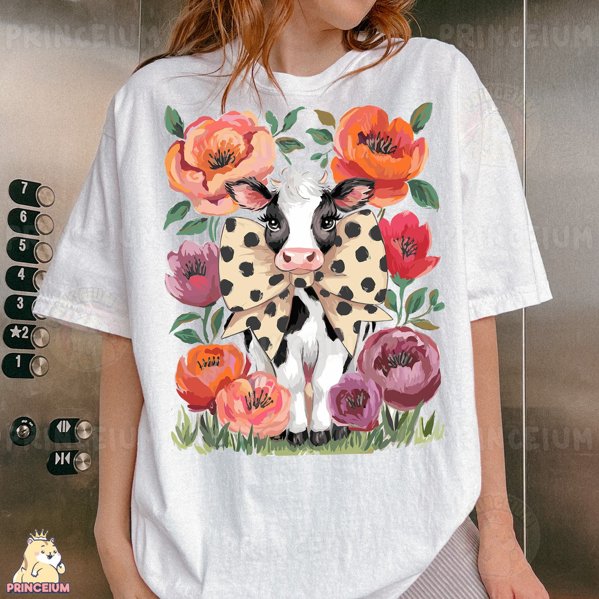 Floral Cow with Polka Dot Bow