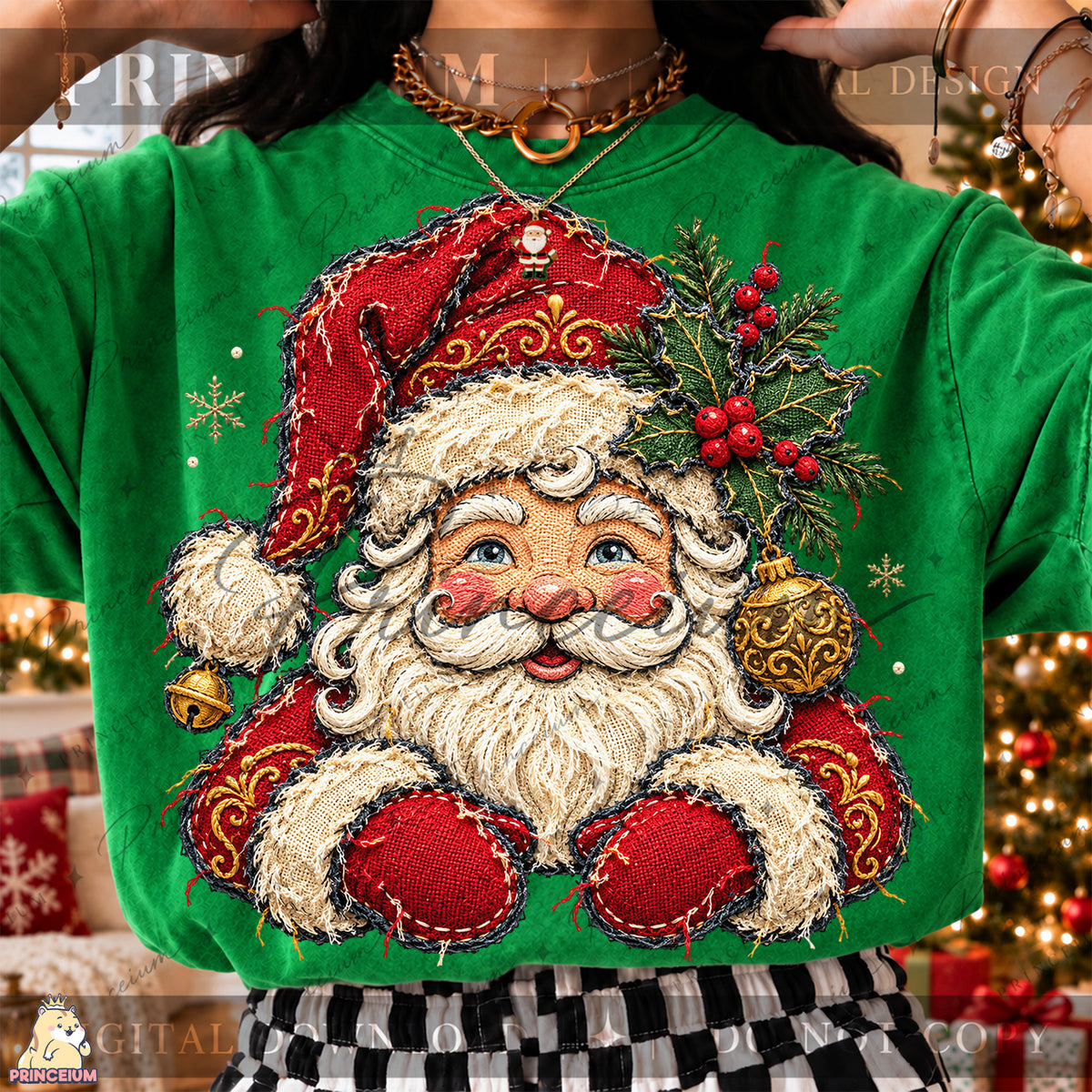 Santa Claus PNG Faux Embroidery Appliqué Christmas Design