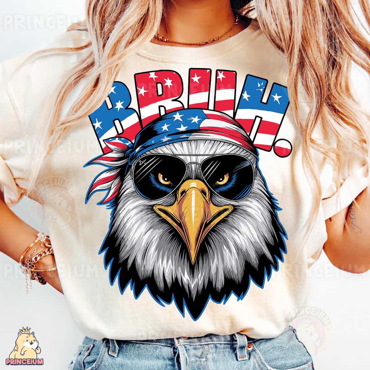 a woman wearing an american eagle t - shirt